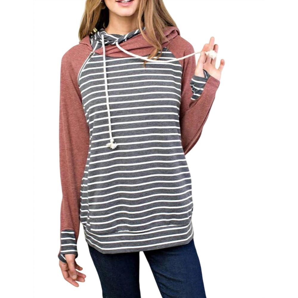 NEW MAINSTRIP colorblock double hood hoodie in gray